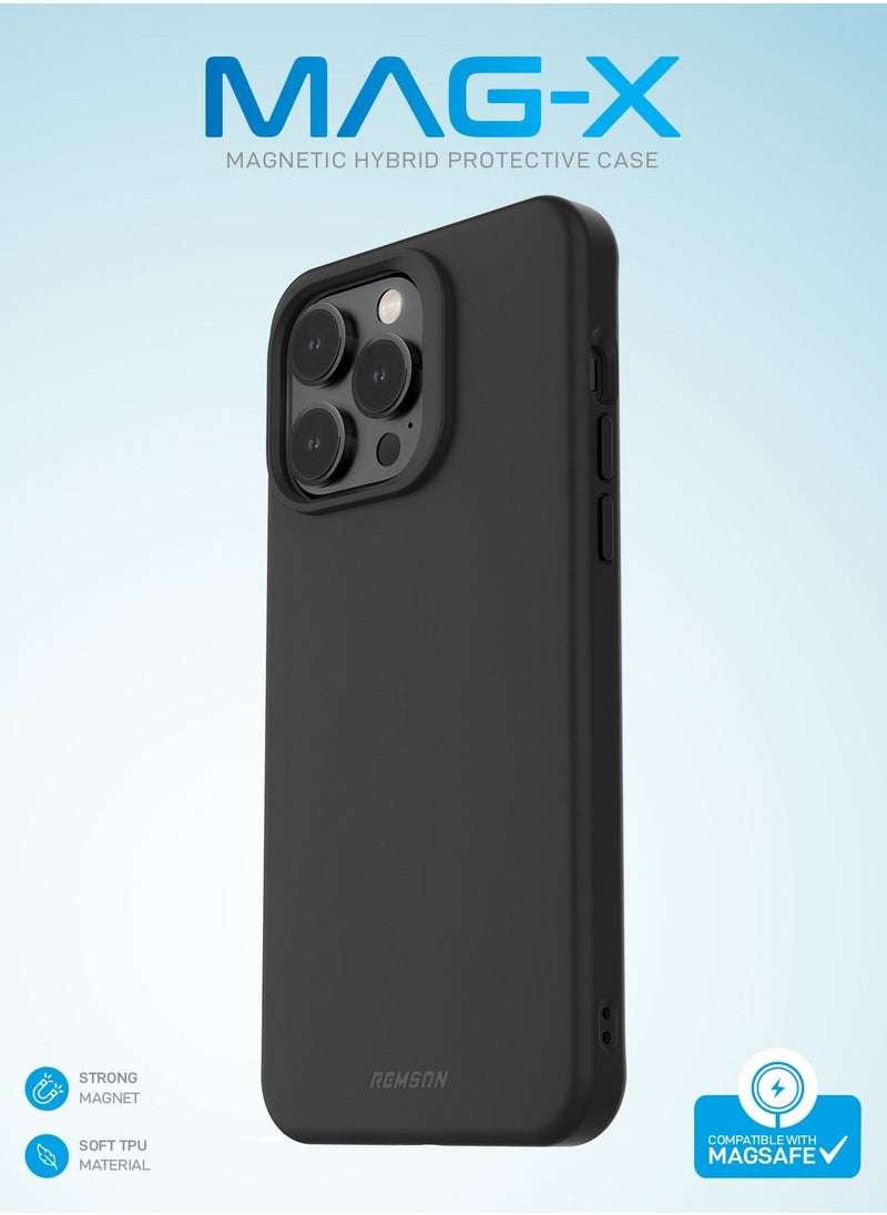 Remson - Remson Mag-X Magnetic Hybrid Protective Silicone Case Military Grade Protection Compatible For iPhone 14 Pro Max (Black) - Image 1
