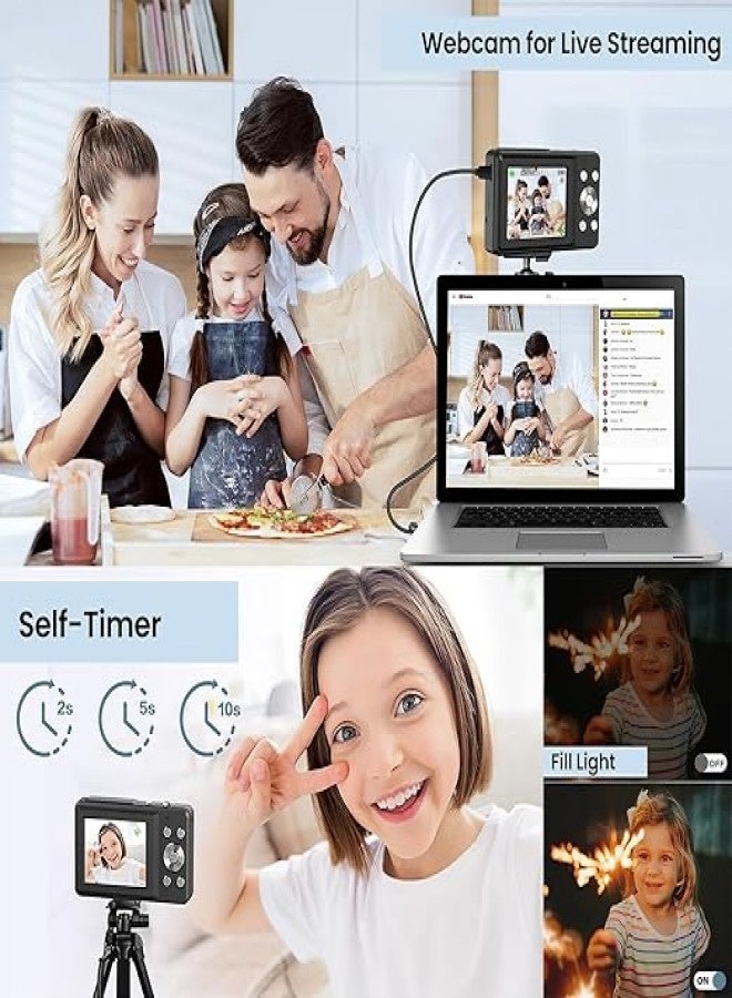 4K digital camera. cameras digital with 64GB card. 18X zoom digital camera. 4k Kids Camera 64MP Point and Shoot. Small, portable digital camera. camera for kids and adults, suitable for travel. black. - Image 2