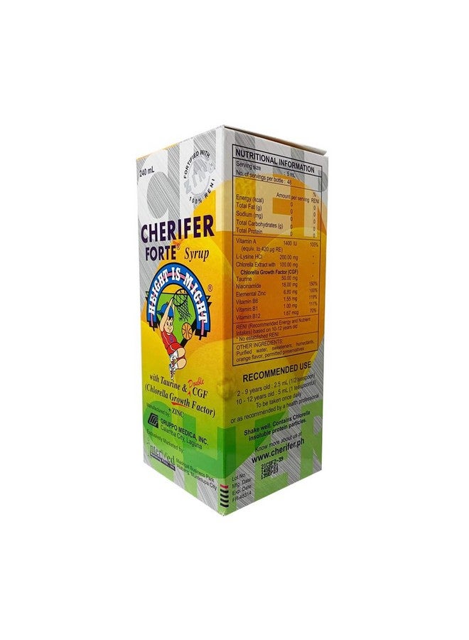 Cherifer Forte Syrup Fortified with Zinc with Taurine and Double Chlorella Growth Factor + Zinc Orange Flavor 240 ml - Image 4