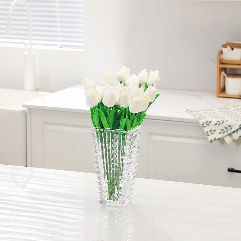 mcmcncuiu Crystal Vase, Large Crystal Vase for Flowers, Clear Glass Vase, Large Flower Vase, Modern Vase for Living Room, Bedroom, Kitchen, Dining Table, Mantle, Wedding, 9 Inches - Image 2