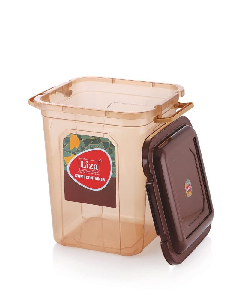Liza Liza Airtight Plastic Square Food Storage Container for Kitchen Storage- 21Ltr Containers, Unbreakable Transparent Jar, Airtight Leak Proof Locking Lid, Fridge Cereal Dispenser-Pack of 1, Brown - Image 1