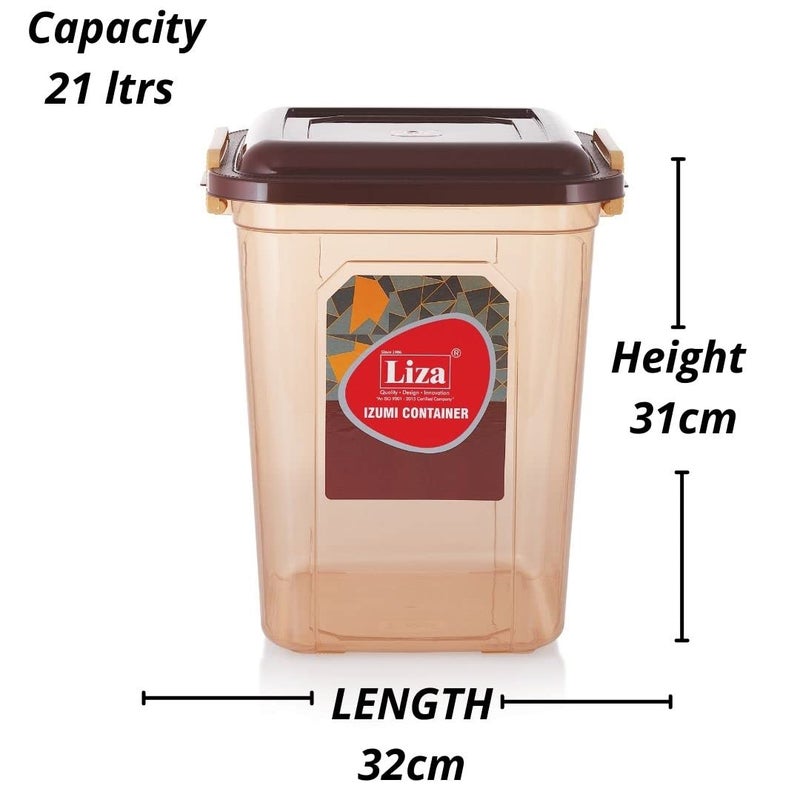 Liza Liza Airtight Plastic Square Food Storage Container for Kitchen Storage- 21Ltr Containers, Unbreakable Transparent Jar, Airtight Leak Proof Locking Lid, Fridge Cereal Dispenser-Pack of 1, Brown - Image 2