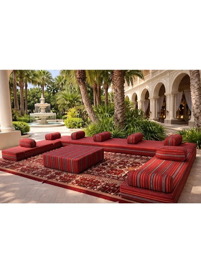 Xboat Arabic Majlis Floor Seating Set, Red Striped, Traditional Arabian Style, Outdoor Patio Lounge with Bolster Cushions, carpet not included - Image 3