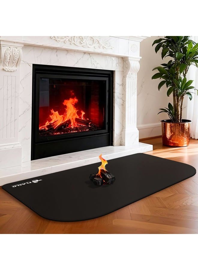 FLASLD Fireproof Fireplace Mat, 25×39 inch Indoor Flame-Resistant Pad Fiberglass Rug for Hearth and Chiminea, Ember Protection Mat for Fireplace Stove, Black - Image 1