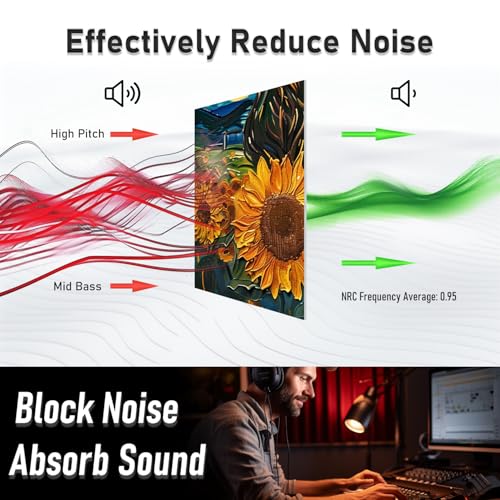 FurnoFlexArt Acoustic Panels Tiles Decorative Room Sound Proof Foam Absorbing Panels Noise Dampening Canceling Reducing Blocker for Walls (Starry Sunflowers) - Image 4