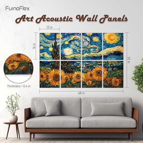 FurnoFlexArt Acoustic Panels Tiles Decorative Room Sound Proof Foam Absorbing Panels Noise Dampening Canceling Reducing Blocker for Walls (Starry Sunflowers) - Image 2