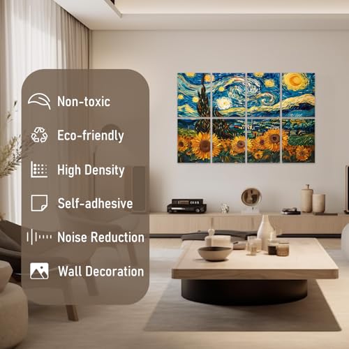 FurnoFlexArt Acoustic Panels Tiles Decorative Room Sound Proof Foam Absorbing Panels Noise Dampening Canceling Reducing Blocker for Walls (Starry Sunflowers) - Image 3