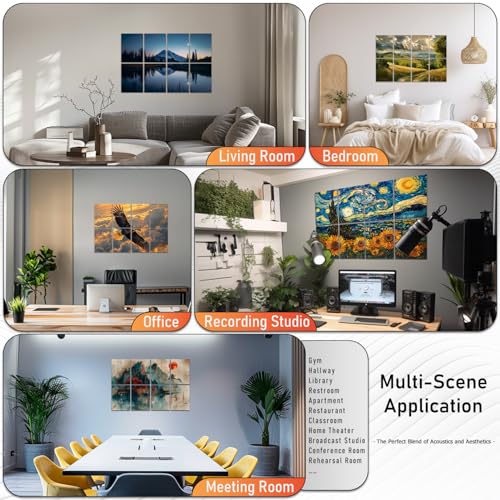 FurnoFlexArt Acoustic Panels Tiles Decorative Room Sound Proof Foam Absorbing Panels Noise Dampening Canceling Reducing Blocker for Walls (Starry Sunflowers) - Image 5