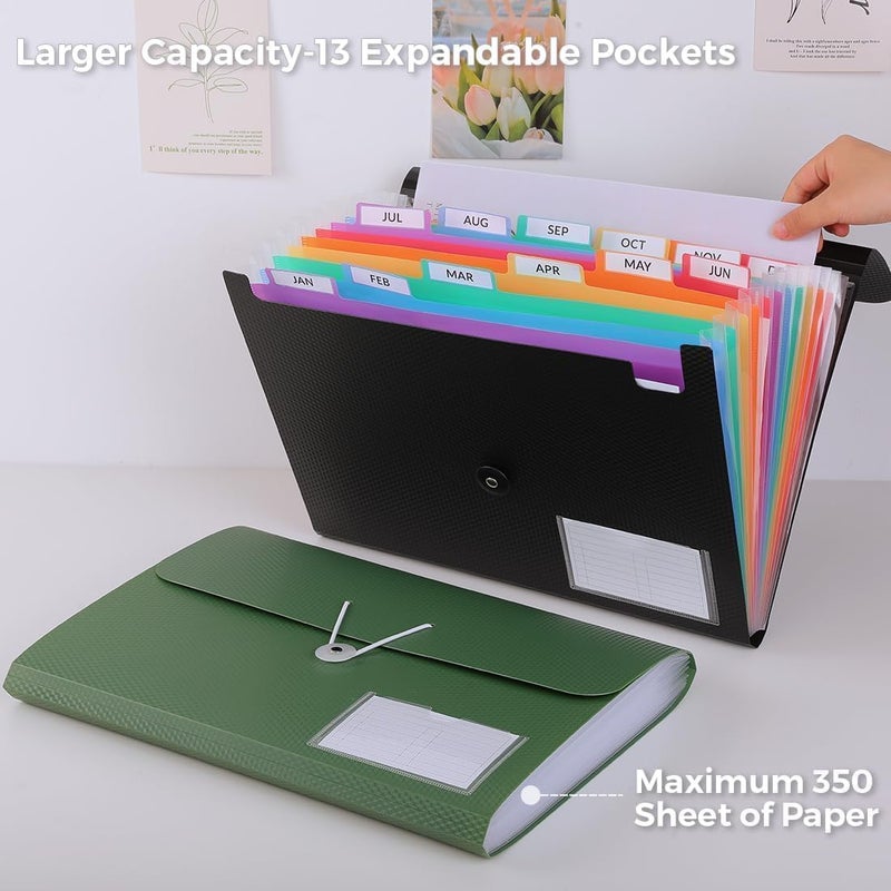 SKYDUE Expanding File Folder, Accordion File Organizer with 13 Pockets for A4/Letter Sized Paper, Accordion Folder with Labels - Document Receipt Organizer for Office, School, Home - Image 2