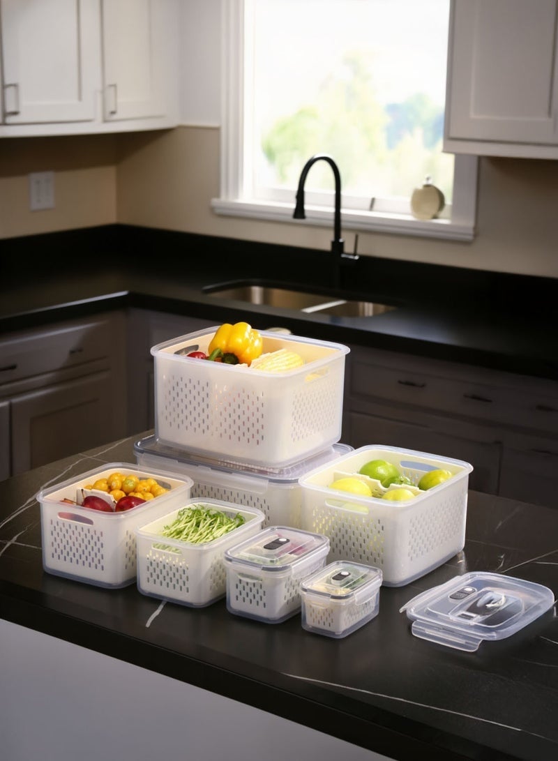 MEDOOSI 6PCS-Kitchen Storage Boxes - Airtight, Microwave & Freezer Safe | Fridge & Pantry Organizers | Durable Containers with 6 Draining Baskets & Dividers | For Kitchen, Food & Vegetables. - Image 1