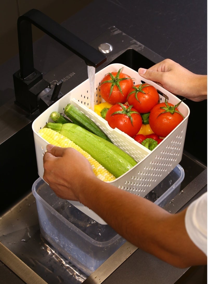 MEDOOSI 6PCS-Kitchen Storage Boxes - Airtight, Microwave & Freezer Safe | Fridge & Pantry Organizers | Durable Containers with 6 Draining Baskets & Dividers | For Kitchen, Food & Vegetables. - Image 3