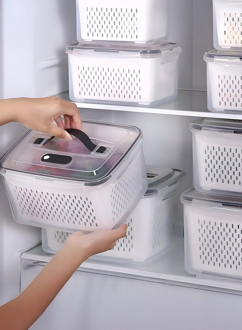 MEDOOSI 6PCS-Kitchen Storage Boxes - Airtight, Microwave & Freezer Safe | Fridge & Pantry Organizers | Durable Containers with 6 Draining Baskets & Dividers | For Kitchen, Food & Vegetables. - Image 2