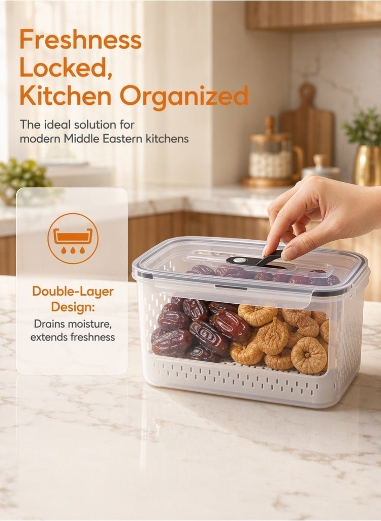 MEDOOSI 6PCS-Kitchen Storage Boxes - Airtight, Microwave & Freezer Safe | Fridge & Pantry Organizers | Durable Containers with 6 Draining Baskets & Dividers | For Kitchen, Food & Vegetables. - Image 2