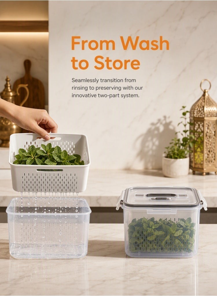 MEDOOSI 6PCS-Kitchen Storage Boxes - Airtight, Microwave & Freezer Safe | Fridge & Pantry Organizers | Durable Containers with 6 Draining Baskets & Dividers | For Kitchen, Food & Vegetables. - Image 3