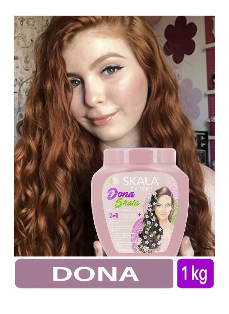 SKALA - Skala Donna 2-in-1 Hair Treatment and Oil Bath Cream, 100% Vegetarian, for Styling Wavy, Curly and Straight Hair It Works to Moisturize and Define the Shape of the Strands. It Is Rich in Extracts of Sunflower Oil, Coconut Oil, Avocado and Flaxseed Oil (1000g) - Image 1