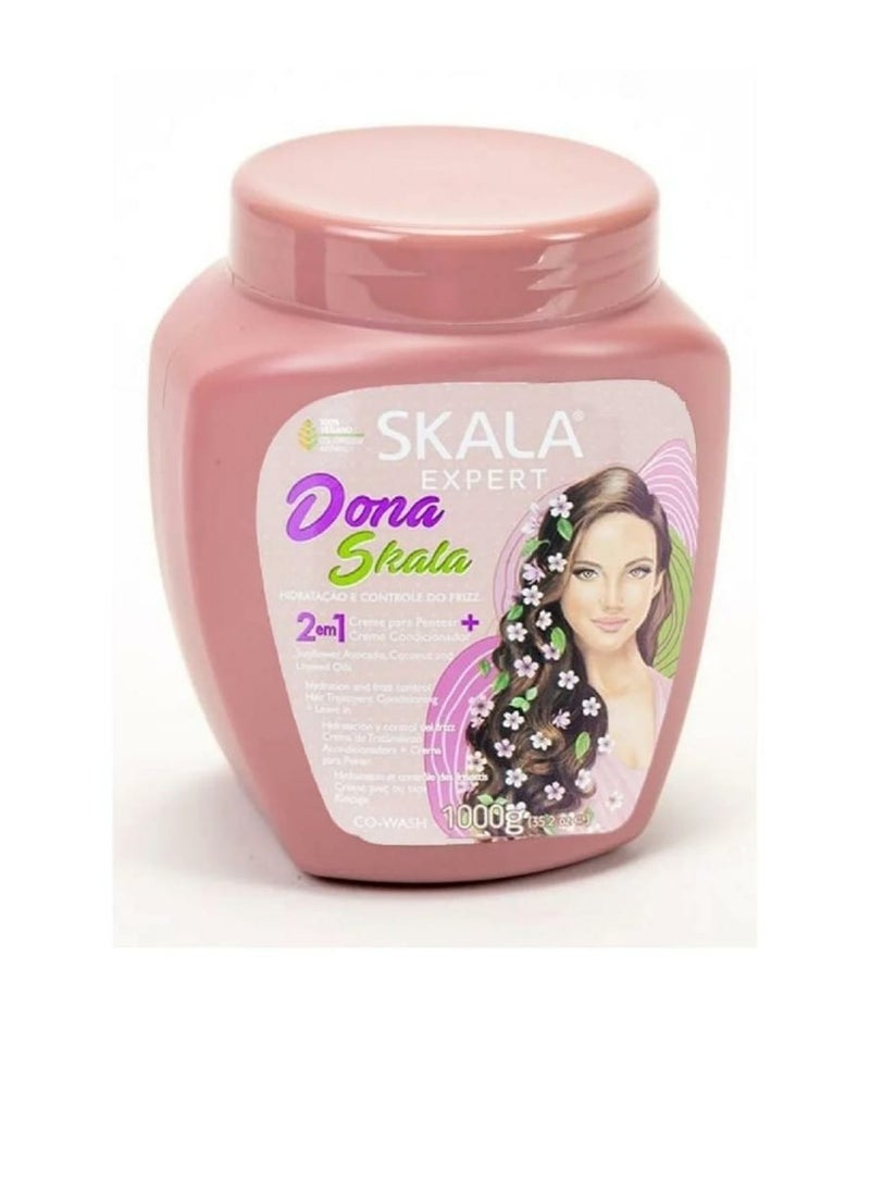 SKALA - Skala Donna 2-in-1 Hair Treatment and Oil Bath Cream, 100% Vegetarian, for Styling Wavy, Curly and Straight Hair It Works to Moisturize and Define the Shape of the Strands. It Is Rich in Extracts of Sunflower Oil, Coconut Oil, Avocado and Flaxseed Oil (1000g) - Image 1