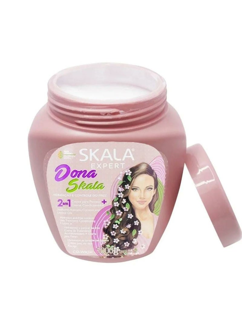 SKALA - Skala Donna 2-in-1 Hair Treatment and Oil Bath Cream, 100% Vegetarian, for Styling Wavy, Curly and Straight Hair It Works to Moisturize and Define the Shape of the Strands. It Is Rich in Extracts of Sunflower Oil, Coconut Oil, Avocado and Flaxseed Oil (1000g) - Image 1