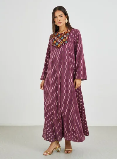 Amirah Amirah Embellished Foil Print A-Line Jalabiya