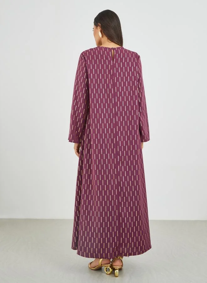 Amirah Amirah Embellished Foil Print A-Line Jalabiya
