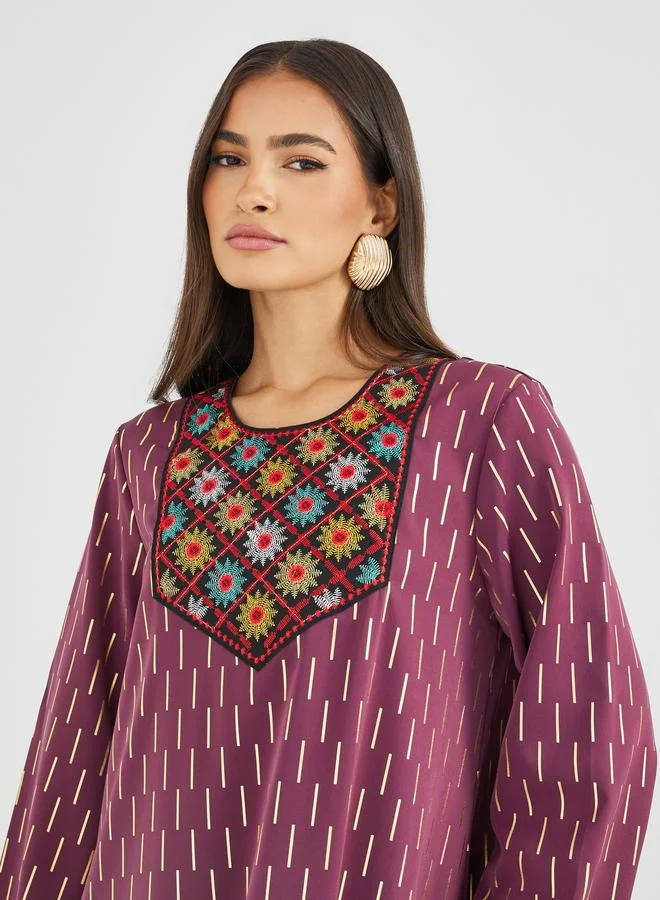 Amirah Amirah Embellished Foil Print A-Line Jalabiya