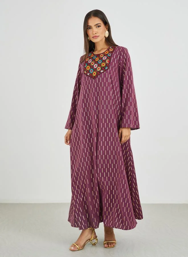 Amirah Amirah Embellished Foil Print A-Line Jalabiya