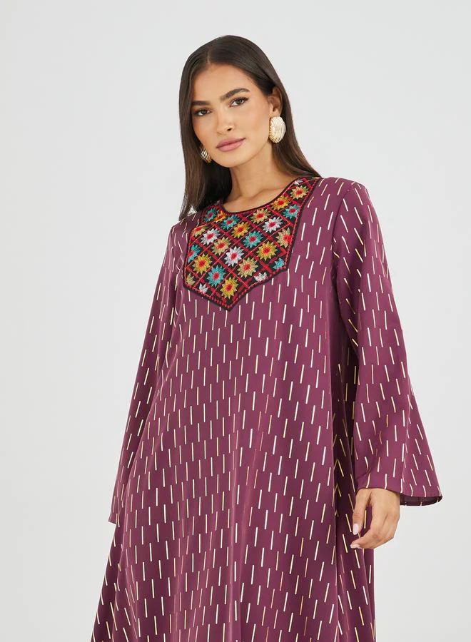 Amirah Amirah Embellished Foil Print A-Line Jalabiya
