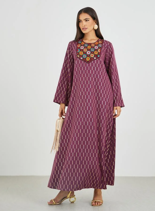 Amirah Amirah Embellished Foil Print A-Line Jalabiya