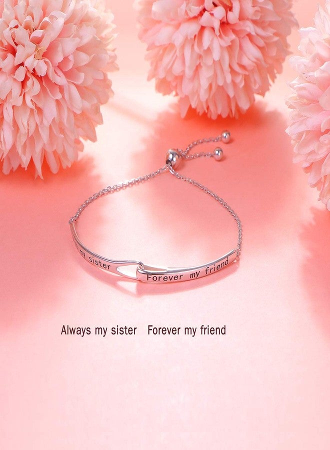 FLYOW Sterling Silver Always My Sister Forever My Friend Inspirational Adjustable Infinity Bracelet Friendship Jewelry for Women - Image 4