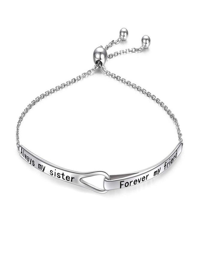 FLYOW Sterling Silver Always My Sister Forever My Friend Inspirational Adjustable Infinity Bracelet Friendship Jewelry for Women - Image 1
