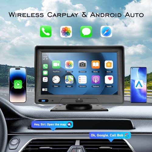EVERSECU ستيريو سيارة بشاشة تعمل باللمس 7 بوصة وكاميرا خلفية من EVERSECU، Apple CarPlay وAndroid Auto، راديو سيارة محمول مع بلوتوث بدون استخدام اليدين/رابط مرآة/خرائط الملاحة/تحكم صوتي/AUX، للشاحنات وSUV - Image 2