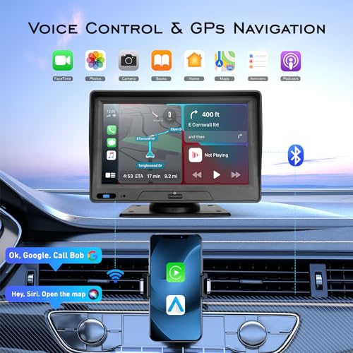 EVERSECU ستيريو سيارة بشاشة تعمل باللمس 7 بوصة وكاميرا خلفية من EVERSECU، Apple CarPlay وAndroid Auto، راديو سيارة محمول مع بلوتوث بدون استخدام اليدين/رابط مرآة/خرائط الملاحة/تحكم صوتي/AUX، للشاحنات وSUV - Image 4