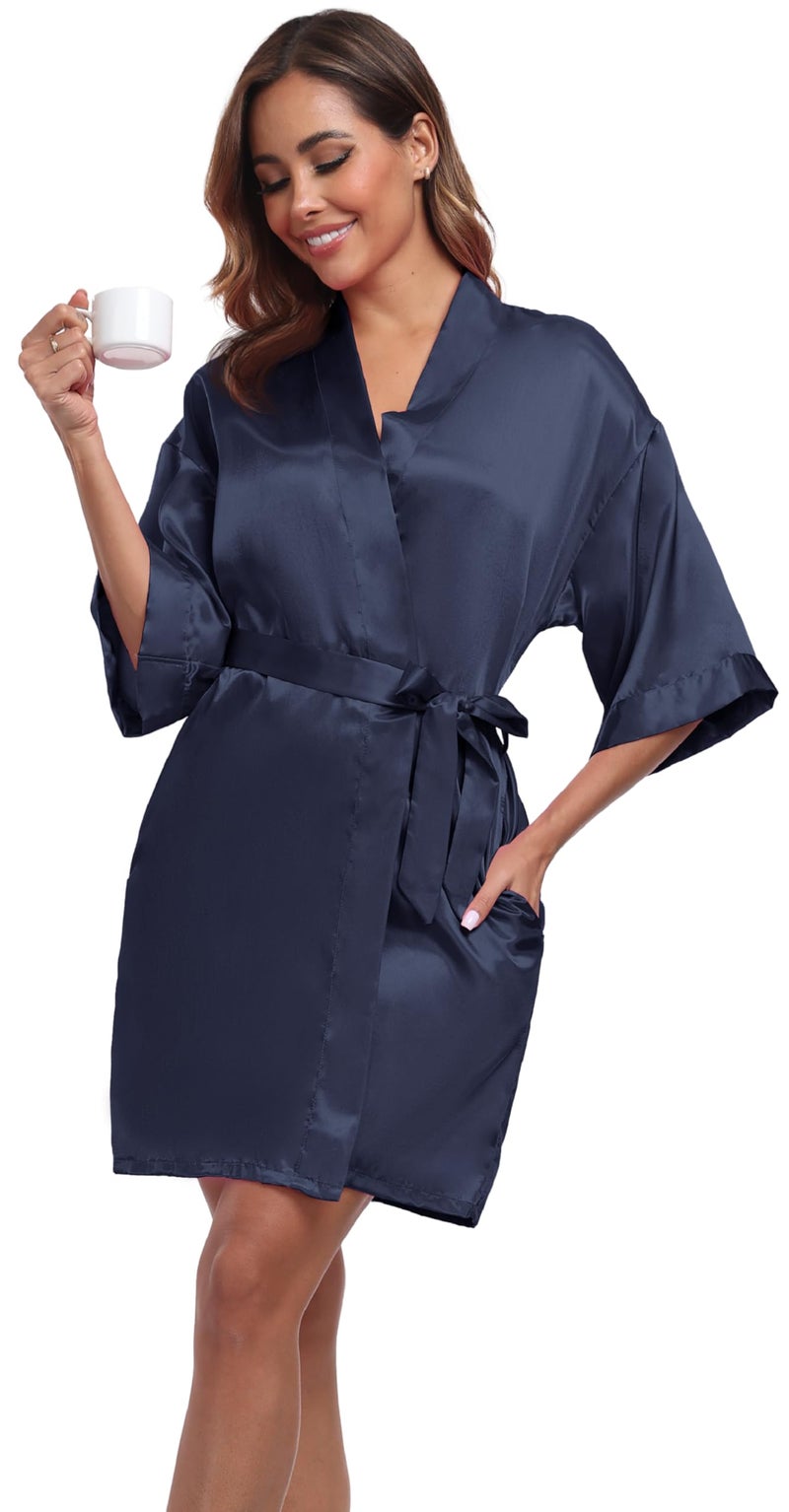 Goodmansam Women's Simplicity Stlye Bridesmaid Wedding Party Kimono Robes, Short,Denim Blue4,Small - Image 2