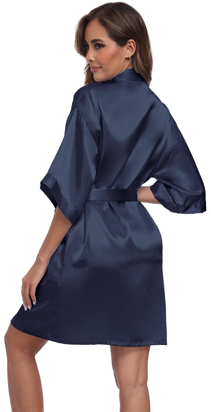 Goodmansam Women's Simplicity Stlye Bridesmaid Wedding Party Kimono Robes, Short,Denim Blue4,Small - Image 4