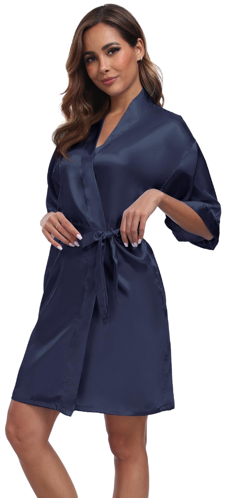 Goodmansam Women's Simplicity Stlye Bridesmaid Wedding Party Kimono Robes, Short,Denim Blue4,Small - Image 3