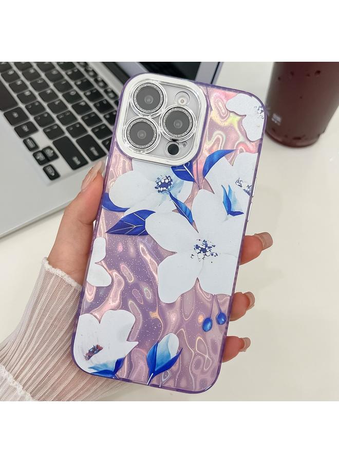 زبون جراب لهاتف iPhone 13 Pro Max مصنوع من مادة TPU بتصميم زهور ونباتات مطلية بالكهرباء - Image 1