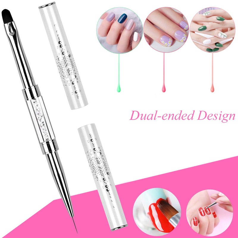 Ycyan 1Pcs Dual-ended Nail Design Brush Rhinestone Handle UV Gel Nail Brush Professional Nail Art Tools - Image 3