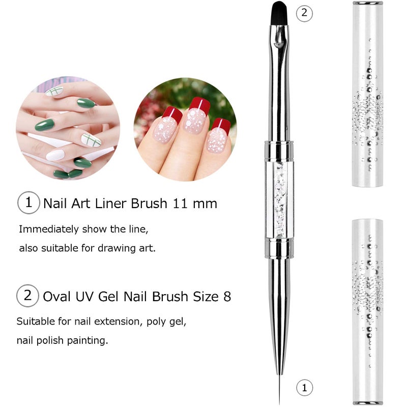 Ycyan 1Pcs Dual-ended Nail Design Brush Rhinestone Handle UV Gel Nail Brush Professional Nail Art Tools - Image 2