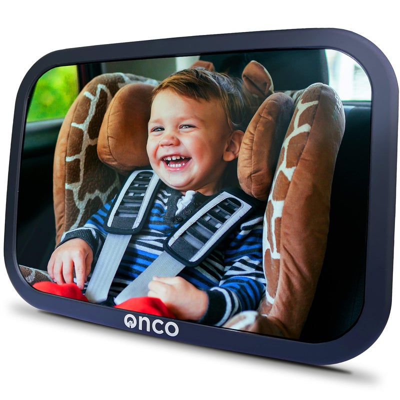 Onco Baby Car Mirror Rear Facing - Double Award-Winning Convex Car Mirror for Baby, 100% Shatterproof & Shakeproof with 360° Rotation, Newborn Essentials (9.6 x 6.9 in) - Image 1