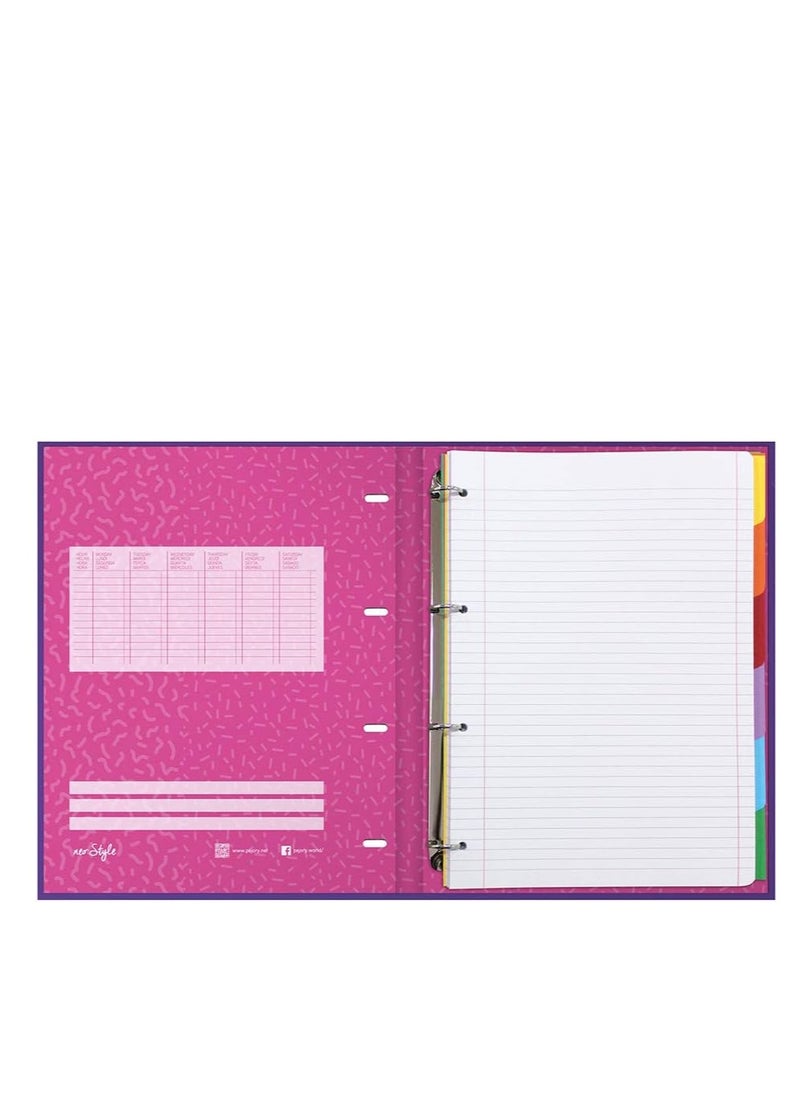 Pajory School Folder With 50F Refill, 80 G, With Dividers, Neo:Style, A4 L/E 4 Ring,Assorted Designs, 24700224705