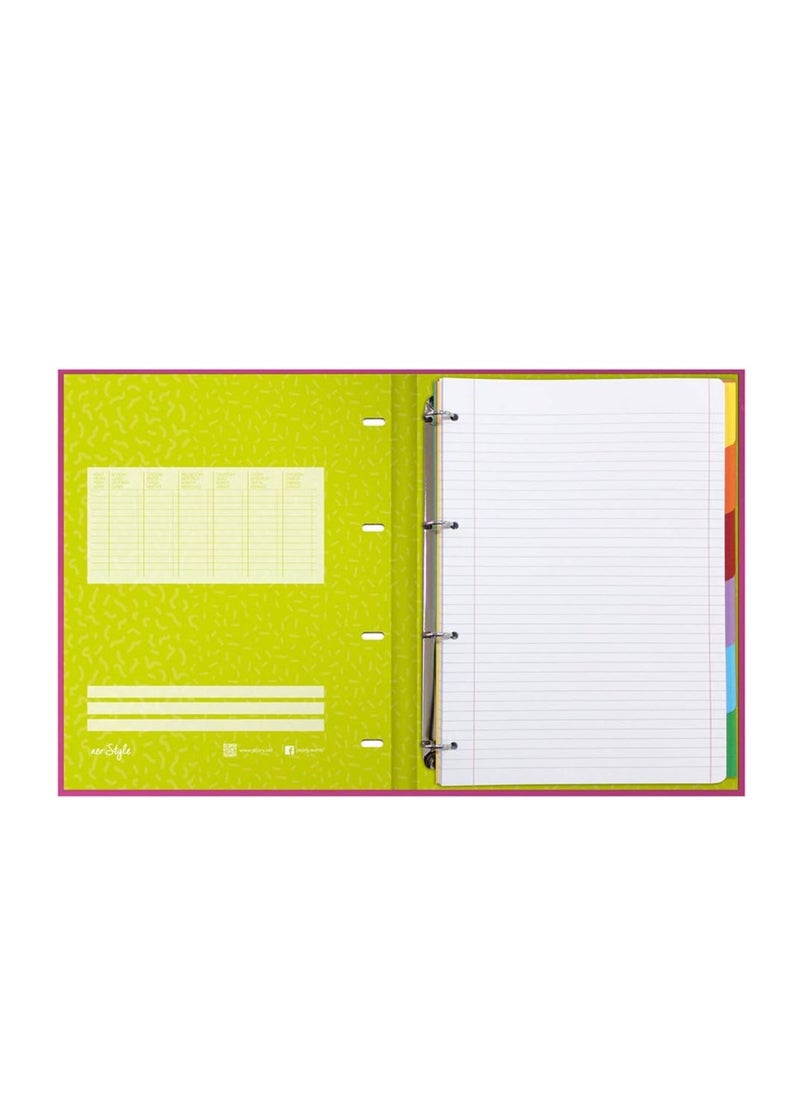 Pajory School Folder With 50F Refill, 80 G, With Dividers, Neo:Style, A4 L/E 4 Ring,Assorted Designs, 24700224705
