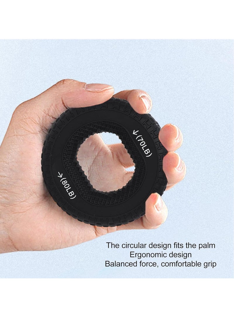 Generic 1pc Grip Exercise Ring,70 to 80LB Hand Grip Strengthener Soft Silicone Portable Tire Texture Forearm Finger Exerciser Grip Strength Trainer Ring Black  - Image 5