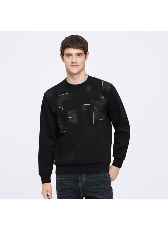 Dancing Wolves [heat Retention & Fleece Lining For Antibacterial Effect] Trendy Printed Versatile Round Neck Warm Sweatshirt For Men, 001 Black, XL - Image 1