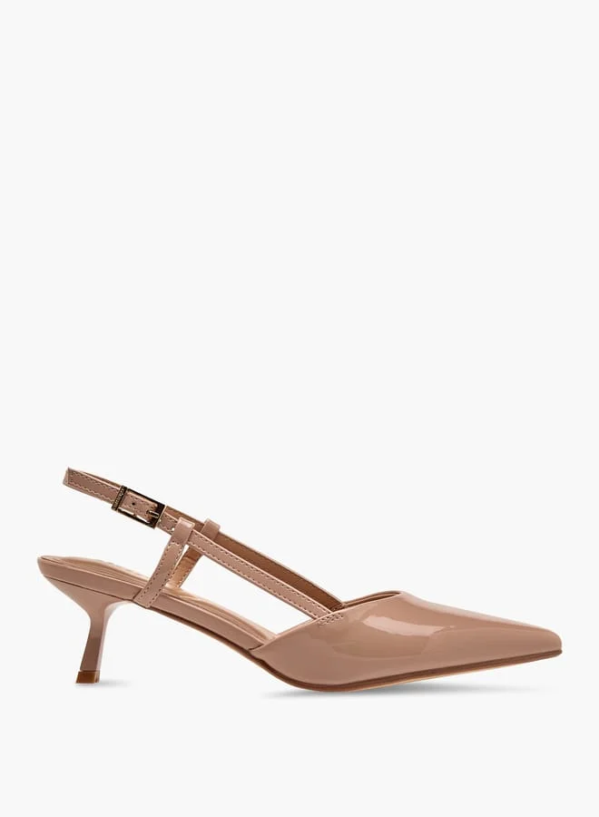 سيليست Women's Pointed Toe Slingback Shoes with Kitten Heels and Buckle Closure