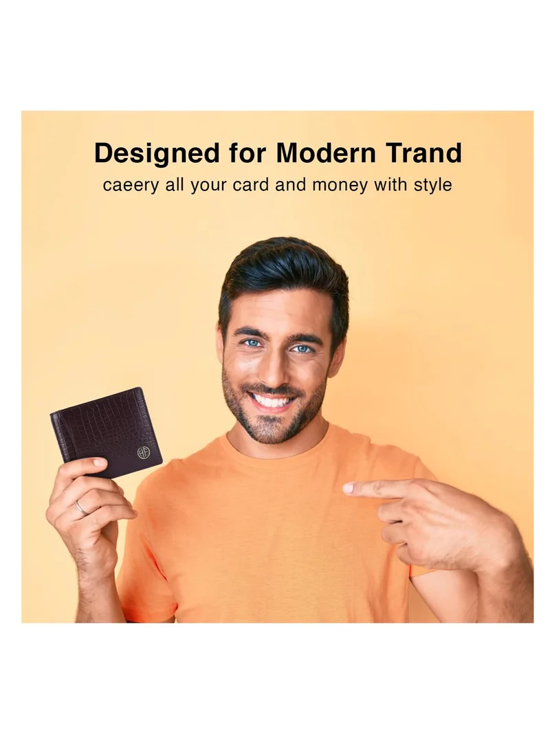 HAMMONDS FLYCATCHER Leather Wallets for Men, Croc Brown - RFID Protected Leather Wallet for Men - Mens Wallet with 6 Credit/Debit Card Slots - Purse for Men - Gift for Him (J7SK)