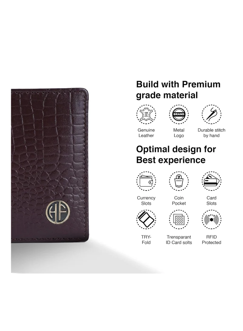 Hammonds Flycatcher  Leather Wallets for Men, Croc Brown - RFID Protected Leather Wallet for Men - Mens Wallet with 6 Credit/Debit Card Slots - Purse for Men - Gift for Him (J7SK)  | Best Price UAE
