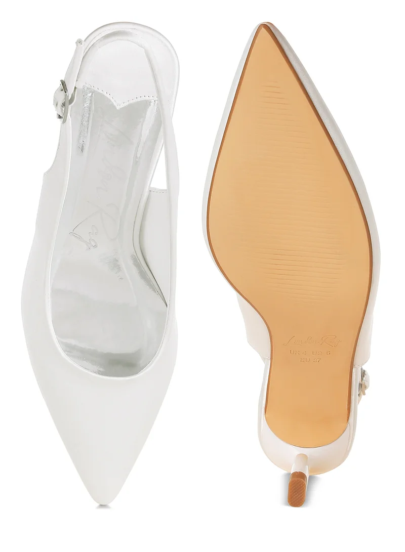 London Rag Satin Pointed Toe Slingbacks in White