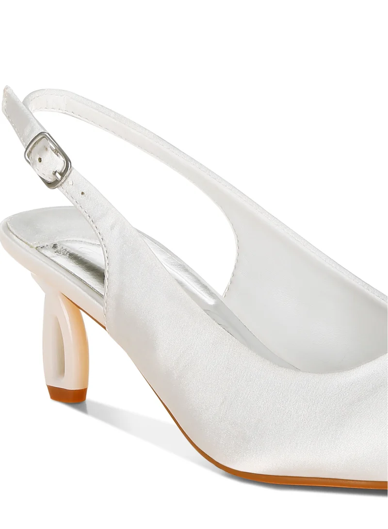 London Rag Satin Pointed Toe Slingbacks in White