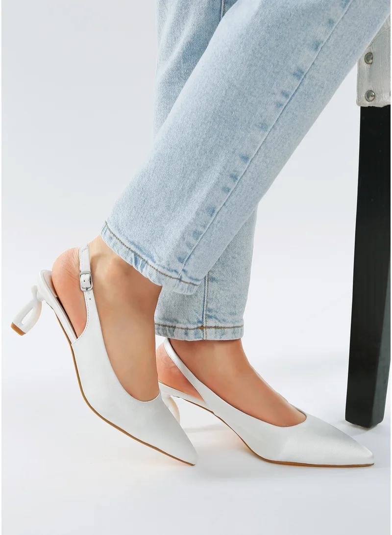 London Rag Satin Pointed Toe Slingbacks in White