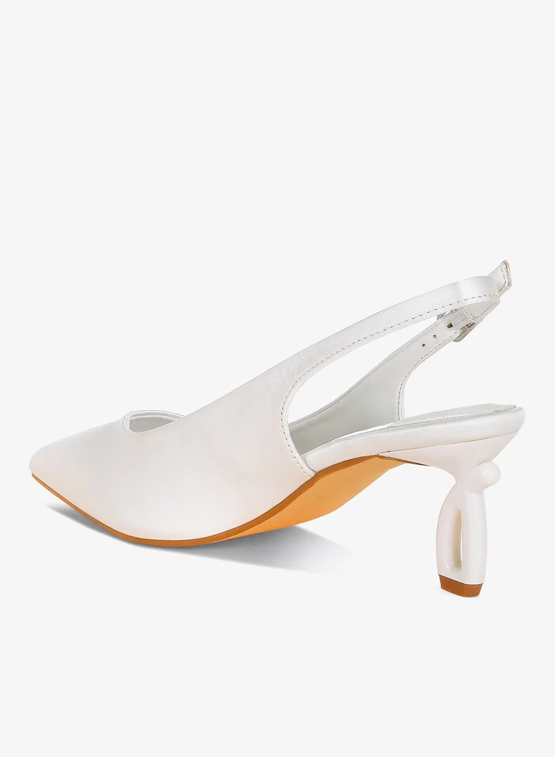 London Rag WHITE Satin Pointed Toe Slingbacks in White for Women | Best Price UAE