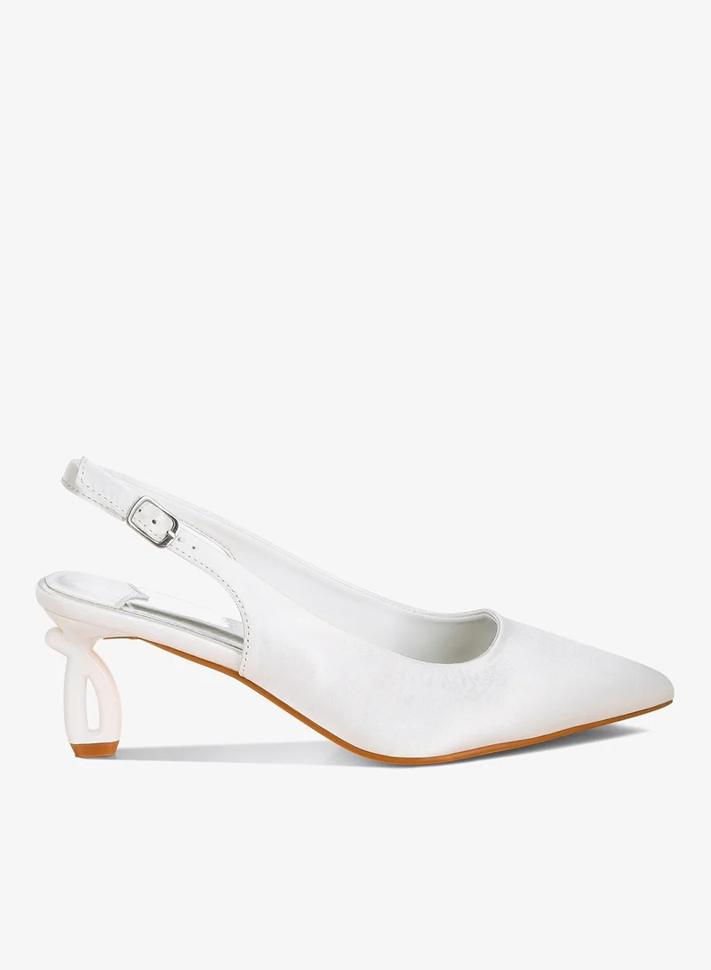 Satin Pointed Toe Slingbacks in White